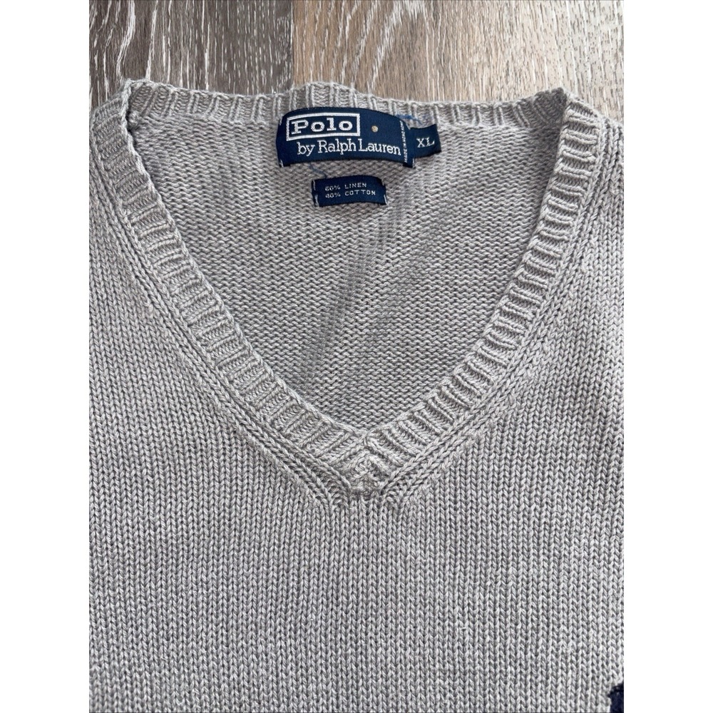 Polo Ralph Lauren Mens SweaterGray V-Neck‎ Long Sleeve Linen Cotton Blend XL - Picture 12 of 13
